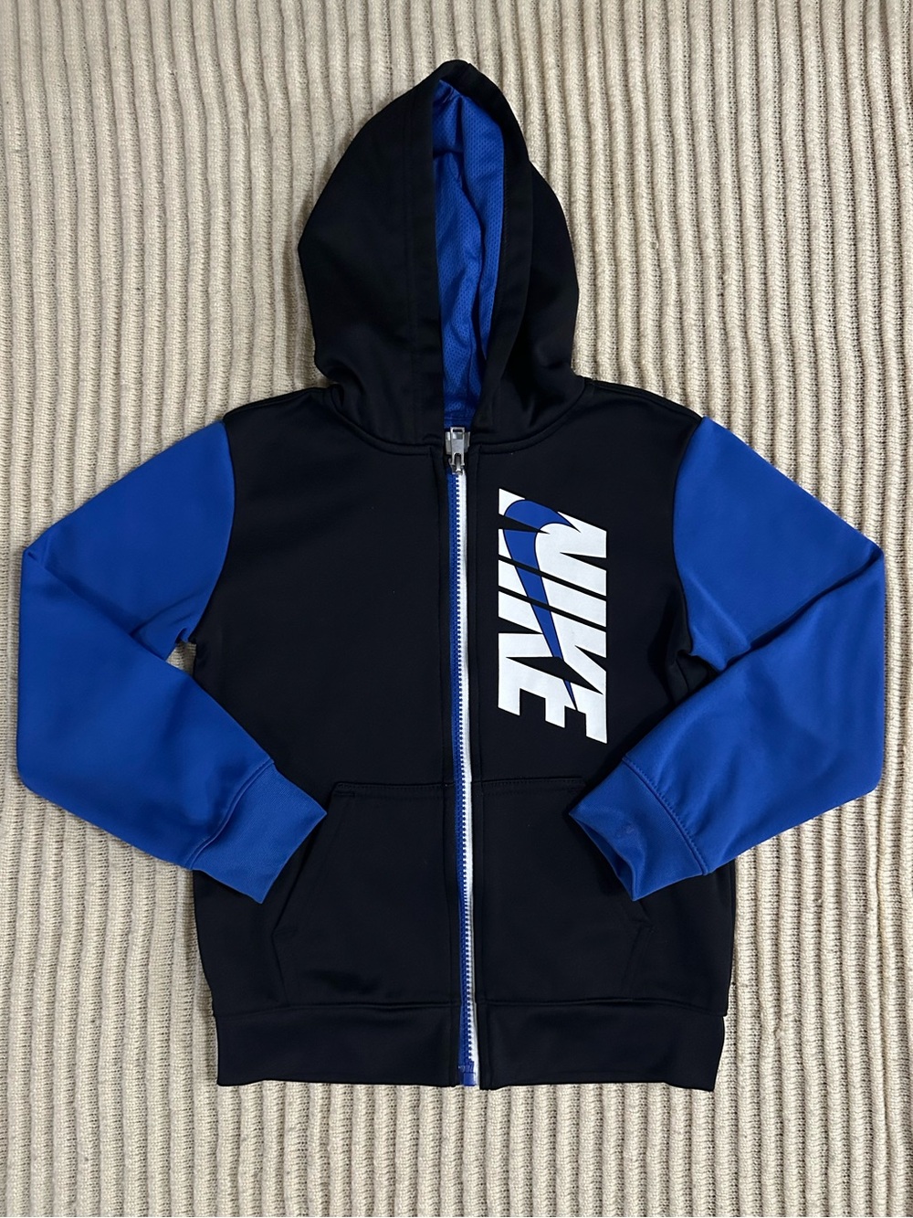 Nike Kids Blue & Black Full-Zip Hoodie Jacket Size 7(L)